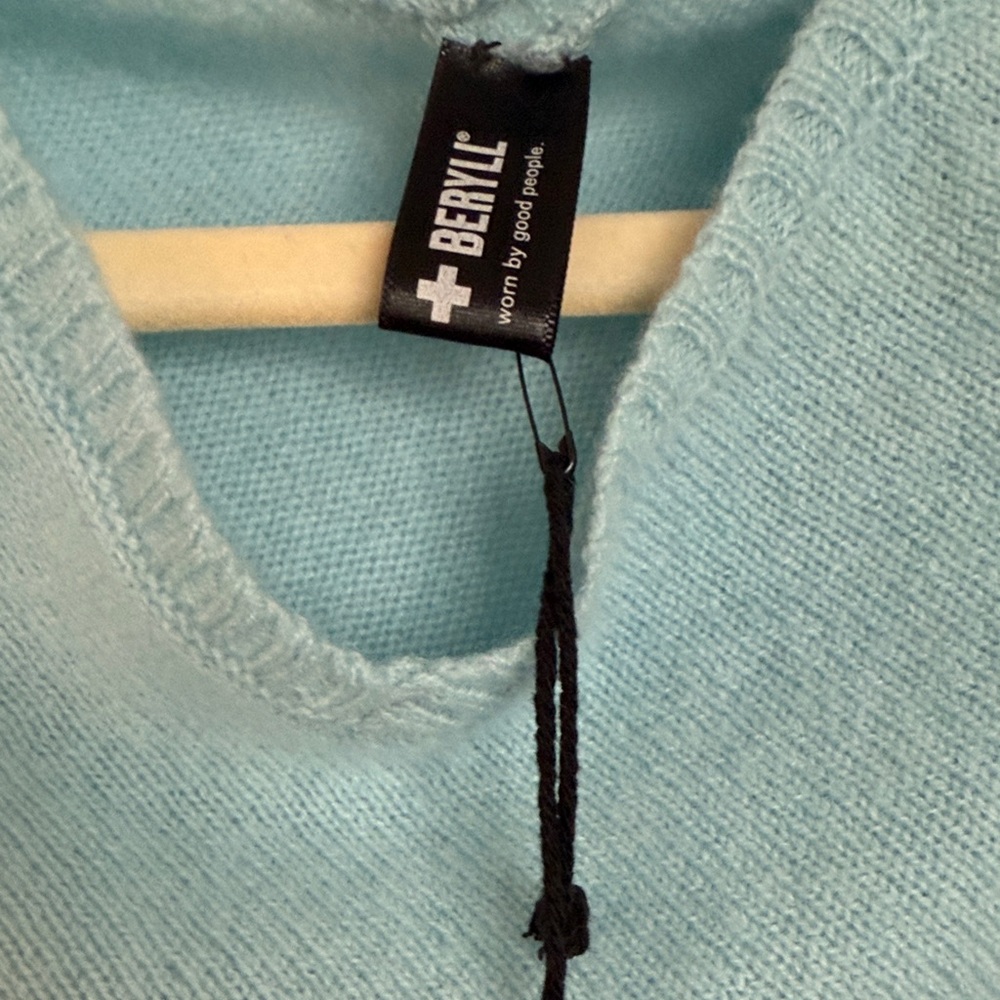 Beryll Sky Blue Fringe Women's Poncho O/S 100% Cashmere - Picture 4 of 4
